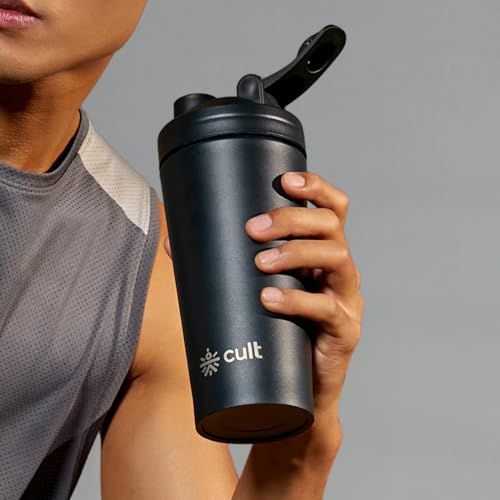 CULT Stainless Steel Shaker Bottle 700ML BPA-Free, Leakproof Gym Shaker with Wire Mixer Ball Durable, Rust-Resistant Protein Shaker Bottle for Smooth Shakes, Fitness & Daily Use Unisex - Black - Image 2
