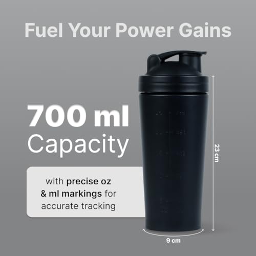 CULT Stainless Steel Shaker Bottle 700ML BPA-Free, Leakproof Gym Shaker with Wire Mixer Ball Durable, Rust-Resistant Protein Shaker Bottle for Smooth Shakes, Fitness & Daily Use Unisex - Black - Image 5