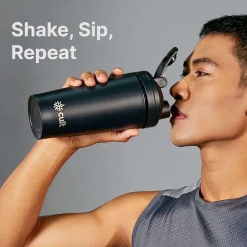 CULT Stainless Steel Shaker Bottle 700ML BPA-Free, Leakproof Gym Shaker with Wire Mixer Ball Durable, Rust-Resistant Protein Shaker Bottle for Smooth Shakes, Fitness & Daily Use Unisex - Black - Image 3