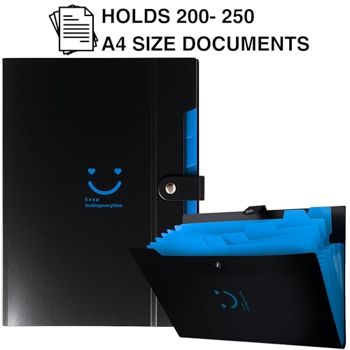 SPS 8 Pocket Expanding File Folder Smile Design - Fits A4 & Letter Size Document Organizer, Accordion File Folders, File Holder for Office, School & Home Use - Blue - Image 2