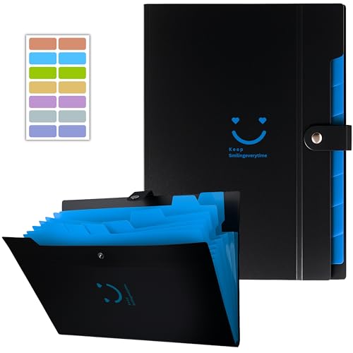 SPS 8 Pocket Expanding File Folder Smile Design - Fits A4 & Letter Size Document Organizer, Accordion File Folders, File Holder for Office, School & Home Use - Blue - Image 1