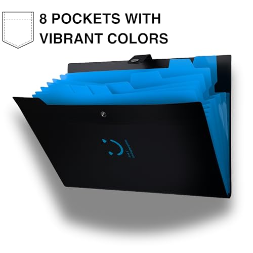 SPS 8 Pocket Expanding File Folder Smile Design - Fits A4 & Letter Size Document Organizer, Accordion File Folders, File Holder for Office, School & Home Use - Blue - Image 3