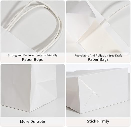 PPJ ® - PLAIN WHITE CRAFT (10 PCS) PAPER CARRY BAG, 16 Inch X 12 Inch X 6 Inch for DIWALI/WEDDING/FUNCTION/BIRTHDAY/RETURN GIFTS/CHRISTMAS/SHOPPING/GIFTING/GIFT BAGS/GIFT COVERS (Pack of 10) - Image 3