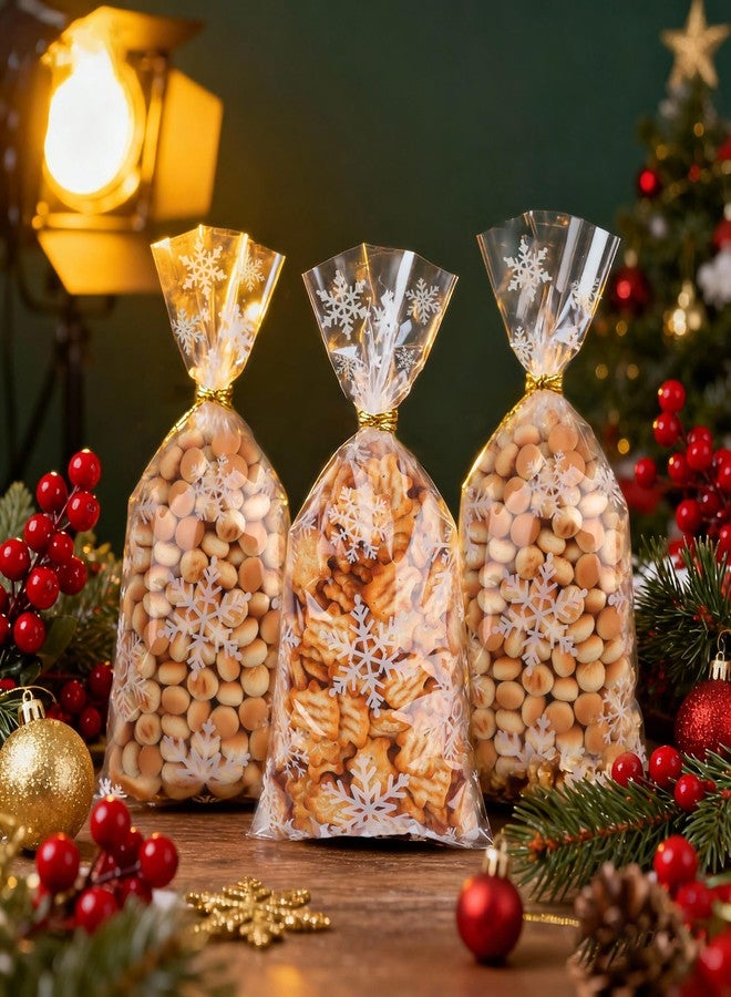 Nelisylux Christmas Cellophane Treat Bags, Christmas Candy bags, 50 Pcs Clear Snowflake Cellophane Gift bag with Ties, Cello Plastic Goodie Snack Cookie Bag for Xmas Winter Holiday Goody Party Favors Supplies - Image 2