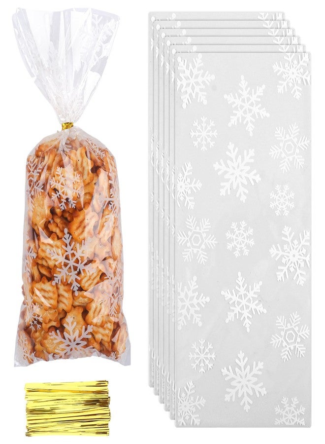 Nelisylux Christmas Cellophane Treat Bags, Christmas Candy bags, 50 Pcs Clear Snowflake Cellophane Gift bag with Ties, Cello Plastic Goodie Snack Cookie Bag for Xmas Winter Holiday Goody Party Favors Supplies - Image 1