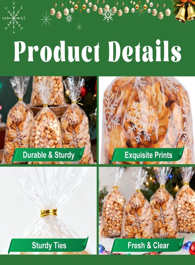 Nelisylux Christmas Cellophane Treat Bags, Christmas Candy bags, 50 Pcs Clear Snowflake Cellophane Gift bag with Ties, Cello Plastic Goodie Snack Cookie Bag for Xmas Winter Holiday Goody Party Favors Supplies - Image 4