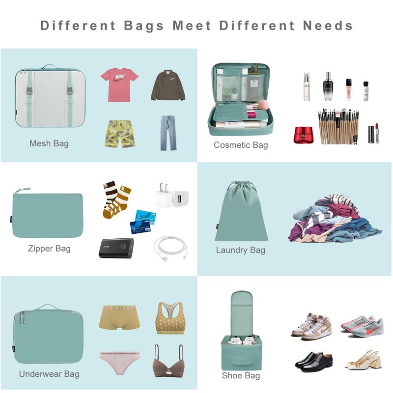 BAGAIL مجموعة حقائب باجاي 8 لتنظيم الأمتعة لملحقات السفر (أخضر غامق) - Image 5