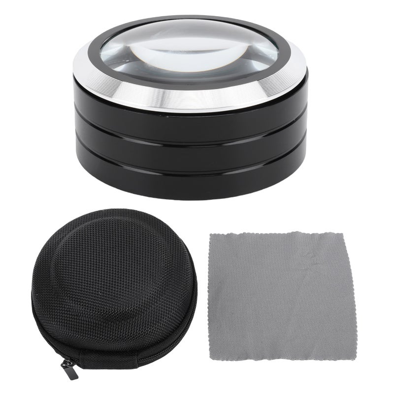 5X Cylinder Magnifying Glass Aluminum Alloy 6 LED Lights 70mm Diameter Lens K9 Optical Glass Desktop Magnifier - Image 1