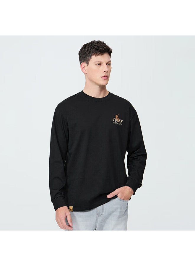Dancing Wolves Skin-friendly Breathable Tiger Logo Embroidered Long-sleeve T-shirt For Men, 001 Black, M - Image 1