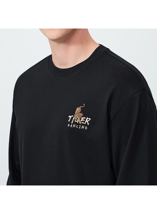 Dancing Wolves Skin-friendly Breathable Tiger Logo Embroidered Long-sleeve T-shirt For Men, 001 Black, M - Image 3