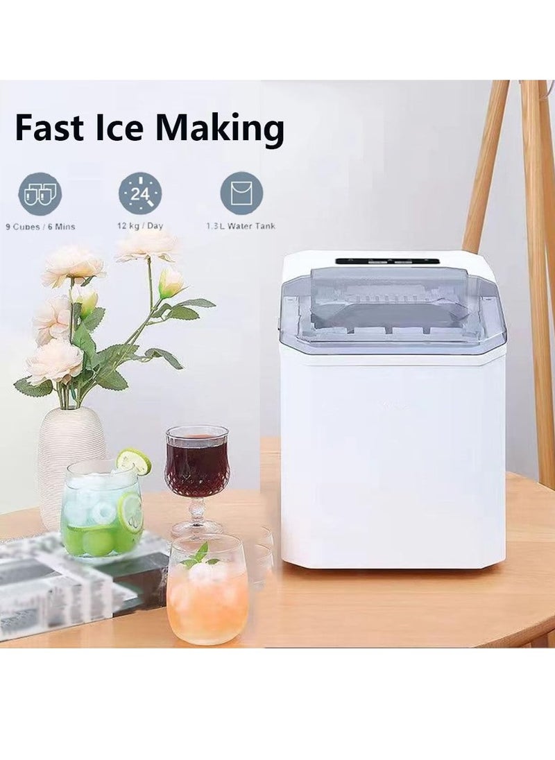 ET-LIFE - Ice Maker Countertop, Self-Cleaning Ice Maker with Scoop and Basket, 9 Cubes in 6 Mins, 12Kg/24H, Portable Small Ice Machine with Scoop and Basket for Home kitchen Office Party - Image 1