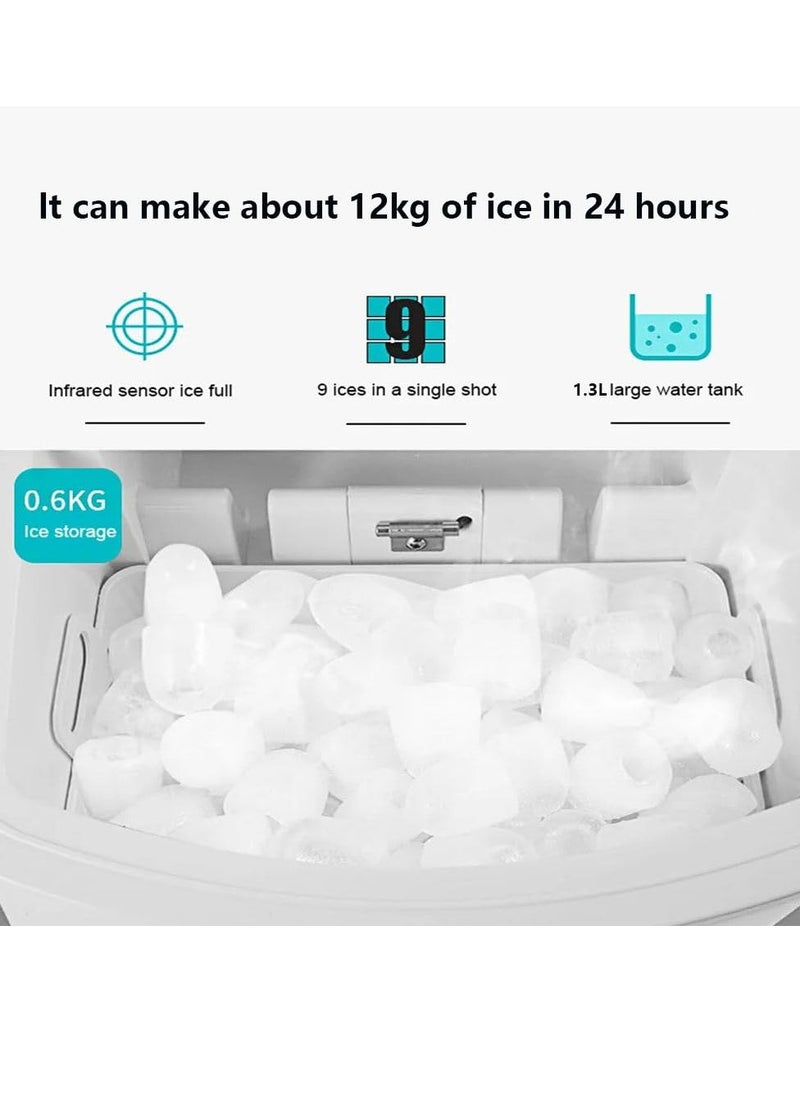 ET-LIFE - Ice Maker Countertop, Self-Cleaning Ice Maker with Scoop and Basket, 9 Cubes in 6 Mins, 12Kg/24H, Portable Small Ice Machine with Scoop and Basket for Home kitchen Office Party - Image 1