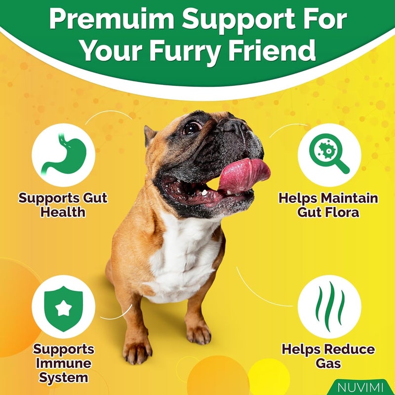 NUVIMI Probiotics for Dogs, 120 Chicken Flavor Dog Probiotic & Prebiotic Tablets, Immune Boost & Digestive Support for Upset Tummy, Loose Stools & Bloating, 1-4 Month Supply by - Image 3