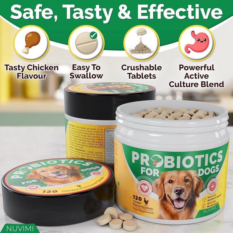 NUVIMI Probiotics for Dogs, 120 Chicken Flavor Dog Probiotic & Prebiotic Tablets, Immune Boost & Digestive Support for Upset Tummy, Loose Stools & Bloating, 1-4 Month Supply by - Image 4