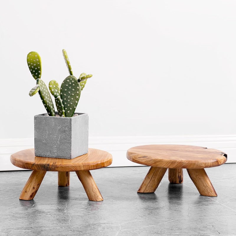 WELLAND مجموعة WELLAND من 2 حامل خشبي من الأرز بارتفاع 10 بوصات للزينة - Image 1