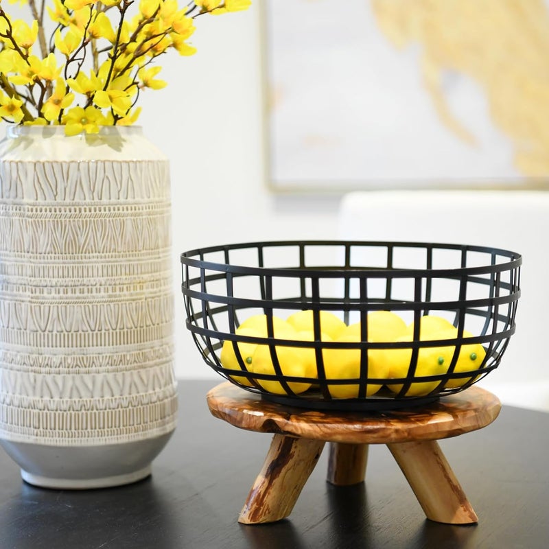 WELLAND مجموعة WELLAND من 2 حامل خشبي من الأرز بارتفاع 10 بوصات للزينة - Image 5