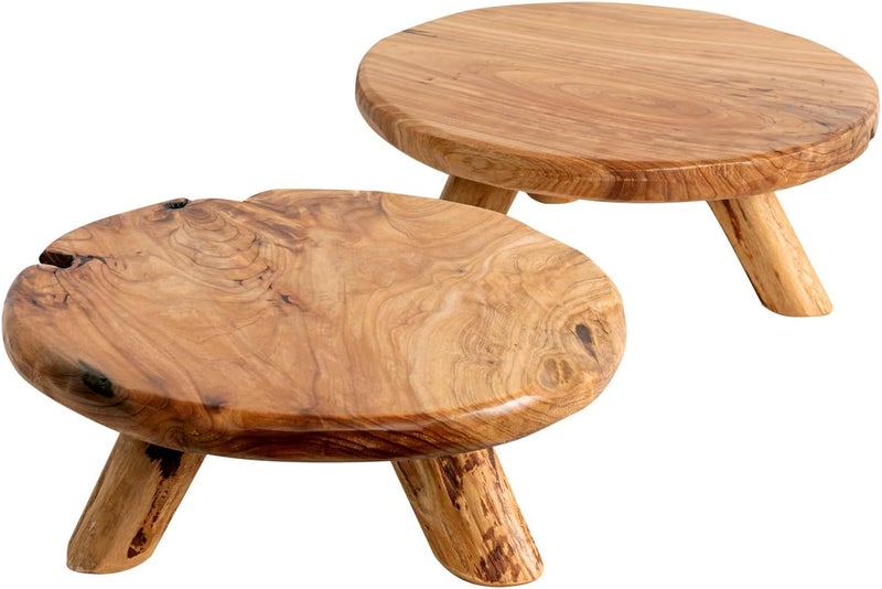 WELLAND مجموعة WELLAND من 2 حامل خشبي من الأرز بارتفاع 10 بوصات للزينة - Image 2