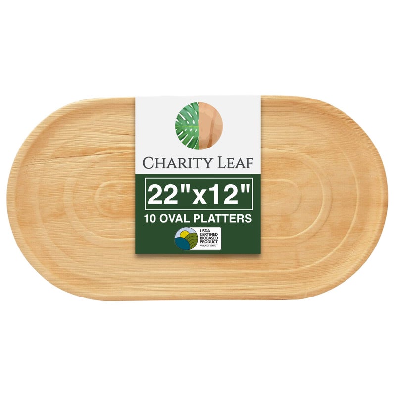 Charity Leaf 10Pack 22x12 Palm Leaf Trays  EcoFriendly Compostable Platters for Weddings Charcuterie Boards  Events
