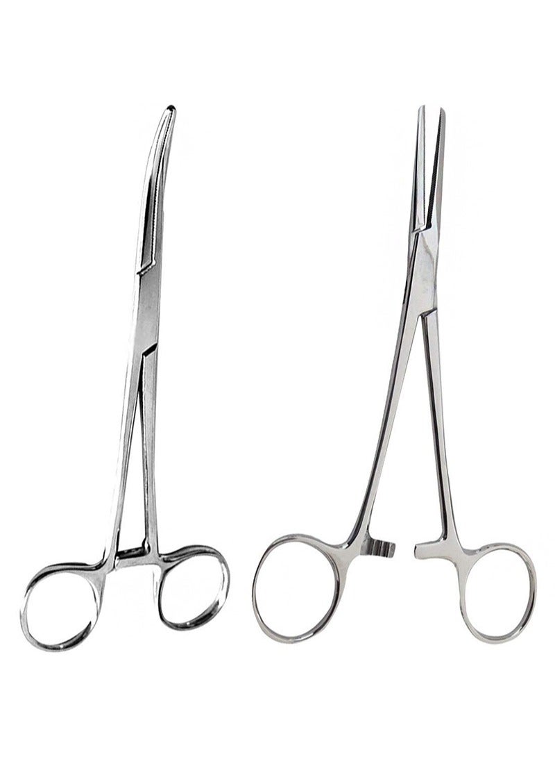 HaLunhi 2 Piece Curved & Straight 14cm Hemostat Set，Stainless Steel Locking Tweezer Clamps，Ideal Hemostats for Nurses，Fishing Forceps，Crafts and Hobby  - Image 1