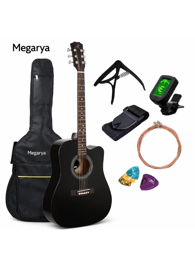 41 Inch Beginner Acoustic Guitar Set with Bag, Digital Tuner, Plastic Capo, Picks & String Set – Black