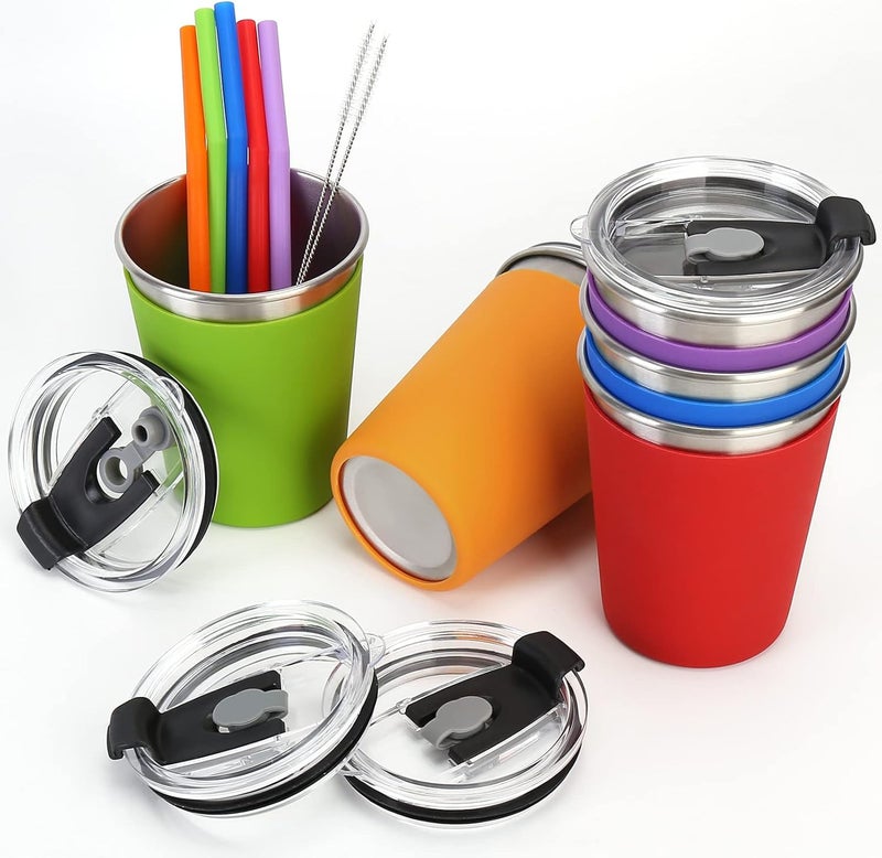 ShineMe 5Pack Kids Cups with Straws and Lids Spill Proof, 12oz Toddler Straw Cups with Colorful Silicone Sleeves, Unbreakable Stainless Steel Water Tumblers for Cold & Hot Drinks - Image 2