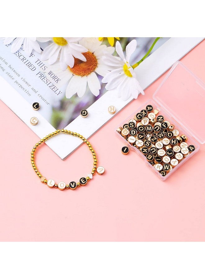 سوريو 114 قطعة من خرز حروف الأبجدية من Sureio مقاس 8 مم، دائرية مسطحة مع خرز حرف AZ مطلي بالمعدن، خرز فضفاض للحرف الأولي لصنع الأساور والقلائد والأقراط والمجوهرات (أسود، ذهبي) - Image 2