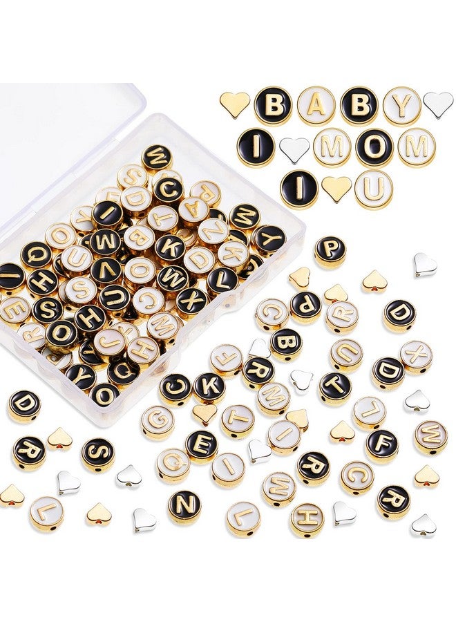 سوريو 114 قطعة من خرز حروف الأبجدية من Sureio مقاس 8 مم، دائرية مسطحة مع خرز حرف AZ مطلي بالمعدن، خرز فضفاض للحرف الأولي لصنع الأساور والقلائد والأقراط والمجوهرات (أسود، ذهبي) - Image 1