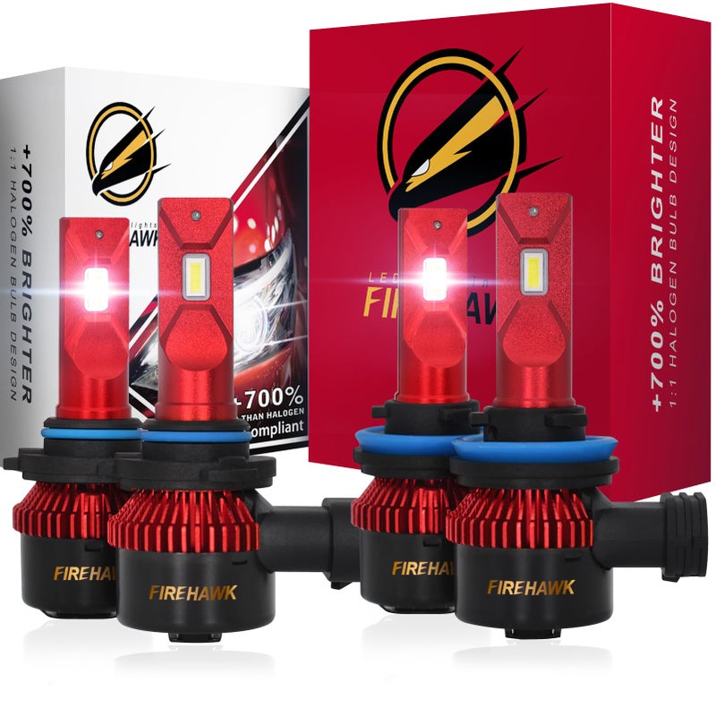 Firehawk 9005/HB3 and H11/H8/H9/H16 LED Bulbs Combo Kit 100,000LM, 2026 New Japanese Chips 6000K Cool White IP68 Fog Light, Pack of 4 - Image 1