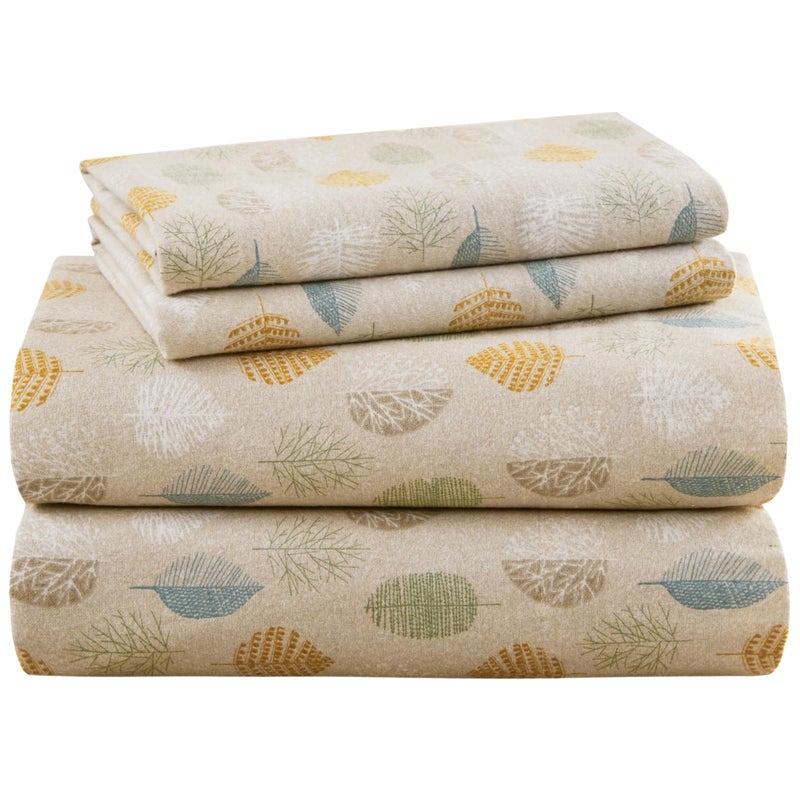 Codi 100 Cotton Flannel Sheets Queen Size Soft Printed Bed Sheet Set for Deep Sleep Warm Winter Bedding with Deep Pocket for Christmas Holiday and Home Decor Fall Leaves 4 Pieces