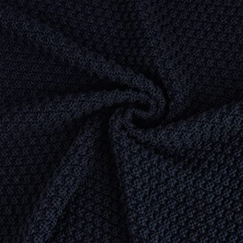 Longhui bedding 100% Cotton Knitted Throw Blanket – Navy Blue, Soft & Cozy, Machine Washable, 51"x63" – Perfect for Living Room, Couch, Sofa, Bed or Travel - Image 3