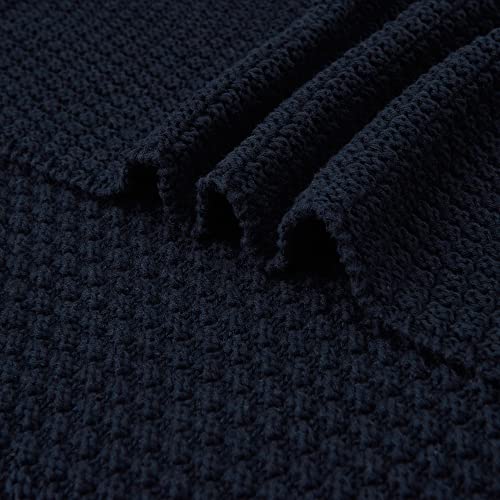 Longhui bedding 100% Cotton Knitted Throw Blanket – Navy Blue, Soft & Cozy, Machine Washable, 51"x63" – Perfect for Living Room, Couch, Sofa, Bed or Travel - Image 4