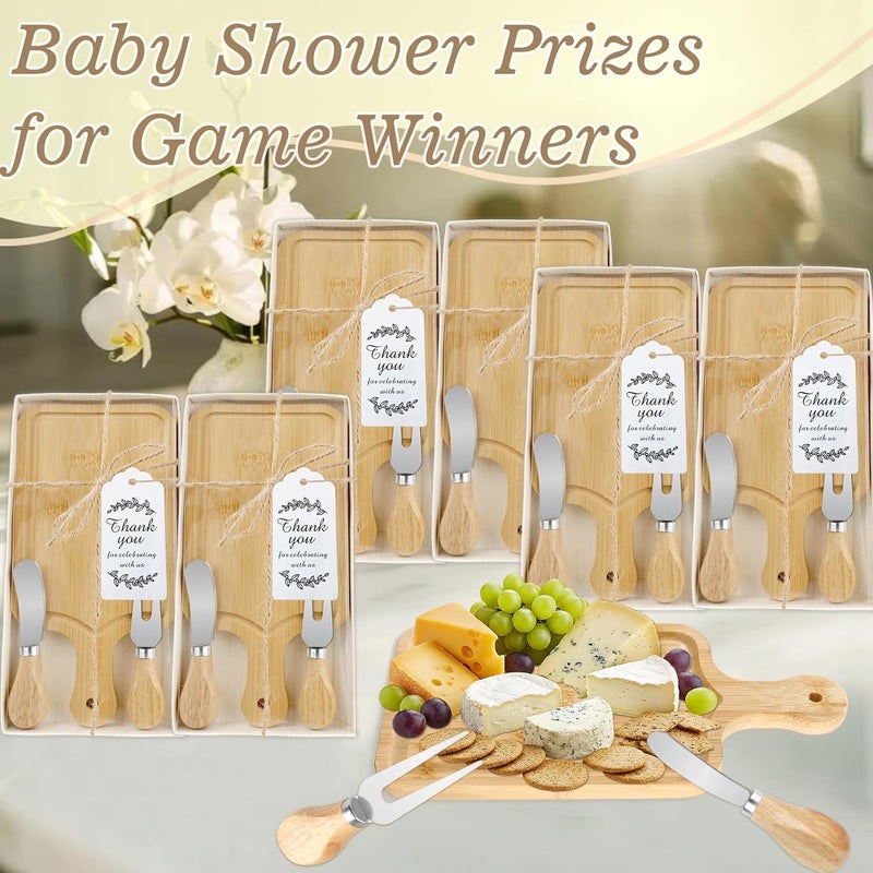 Esmorah 6 Sets Baby Shower Gifts for Guests Prizes, Bridal Shower Prizes for Game Winners, Cheese Board Gift Set with Charcuterie Boards, Knives, Forks, Thank You Card & Gift Box - Image 2