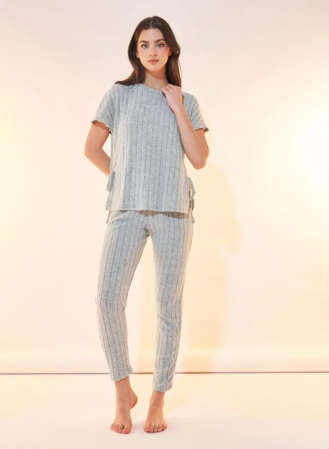 Take Two Ribbed Knit Tie Detail Top and Leggings Set