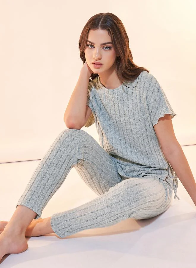 Take Two Ribbed Knit Tie Detail Top and Leggings Set