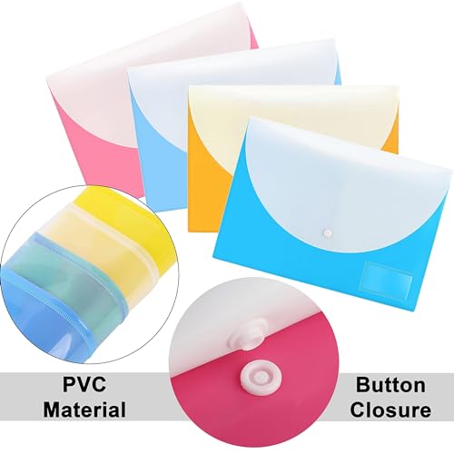 Shuban 12 Pcs Double Pocket Document Folders A4, Letter Fs Size File Envelopes with Label Pocket & Paste Button for School Home Work Office Organization (Double Pocket Holder - Standard) - Image 3