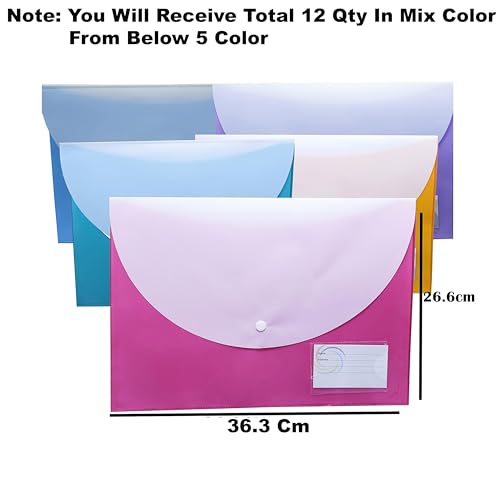 Shuban 12 Pcs Double Pocket Document Folders A4, Letter Fs Size File Envelopes with Label Pocket & Paste Button for School Home Work Office Organization (Double Pocket Holder - Standard) - Image 2
