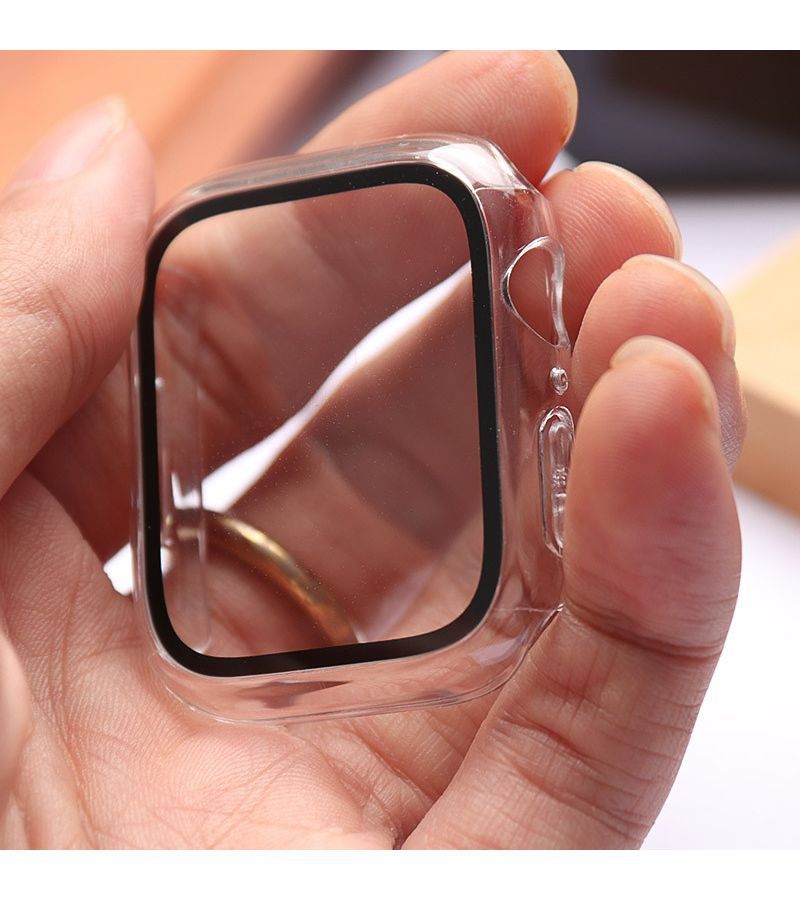 واقي شاشة من الزجاج المُقسّى وحافظة صلبة من البولي كربونات 2 في 1 لساعة Apple Watch مقاس 44 مم، للإصدارات 4 و5 و6 وSE (اللون الأبيض) - Image 4