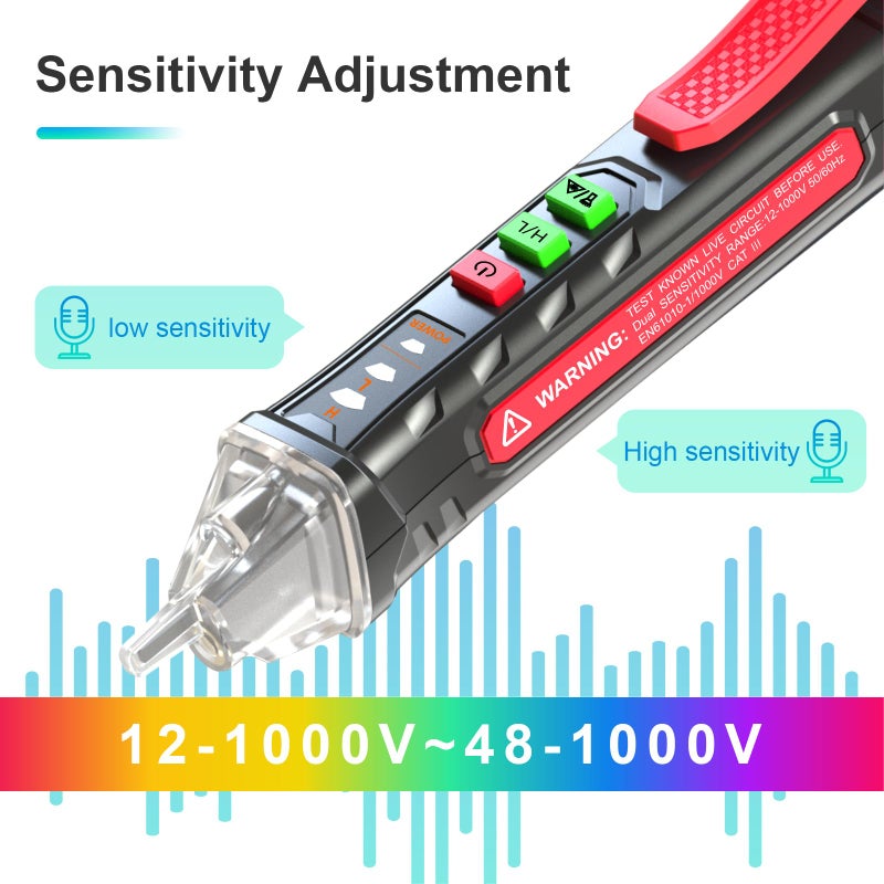 NJTY Voice Broadcast Voltage Tester,Non Contact Voltage Tester,12V-1000V/48V-1000V Dual Range,Electrical Tester,Integrated LED Flashlight and red Indicator Light - Image 4
