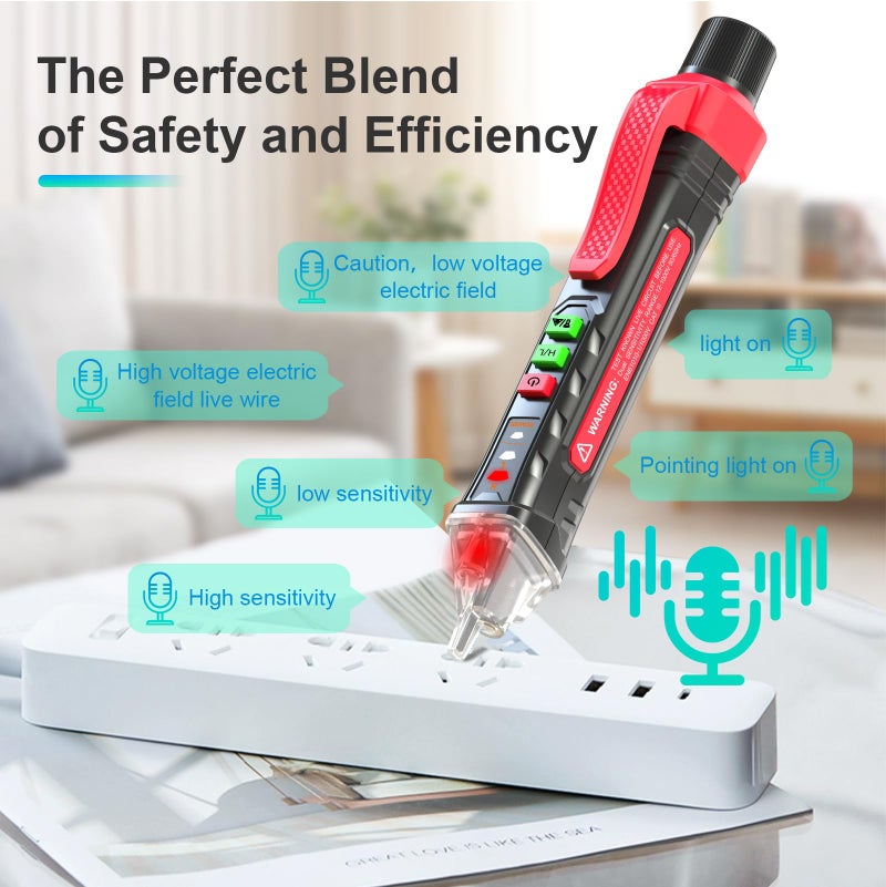 NJTY Voice Broadcast Voltage Tester,Non Contact Voltage Tester,12V-1000V/48V-1000V Dual Range,Electrical Tester,Integrated LED Flashlight and red Indicator Light - Image 2