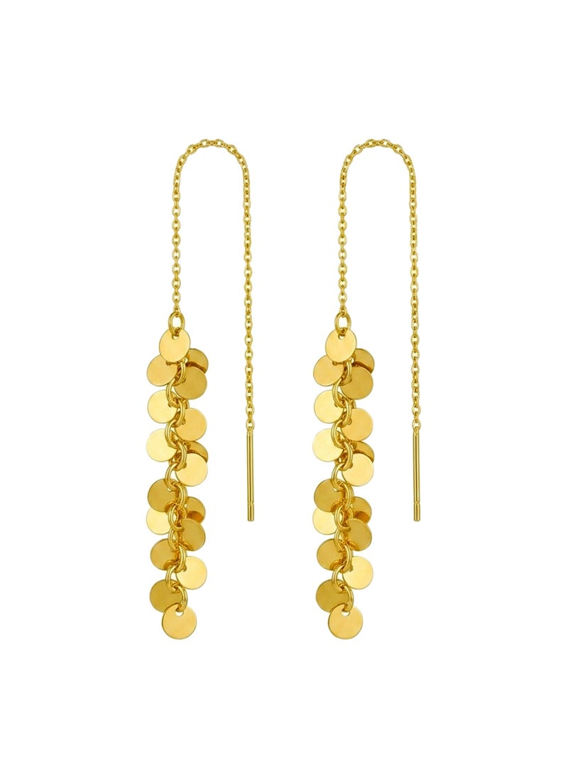 Julia Store 18K Gold Plated Stainless Steel Aesthetic Exquisite Luxury Elegant Dainty Cute Trendy Elegant Tassel Handmade Long Chain Dangle Coins Minimalist Pull Through Threader Earrings Jewelry for Women - Image 1