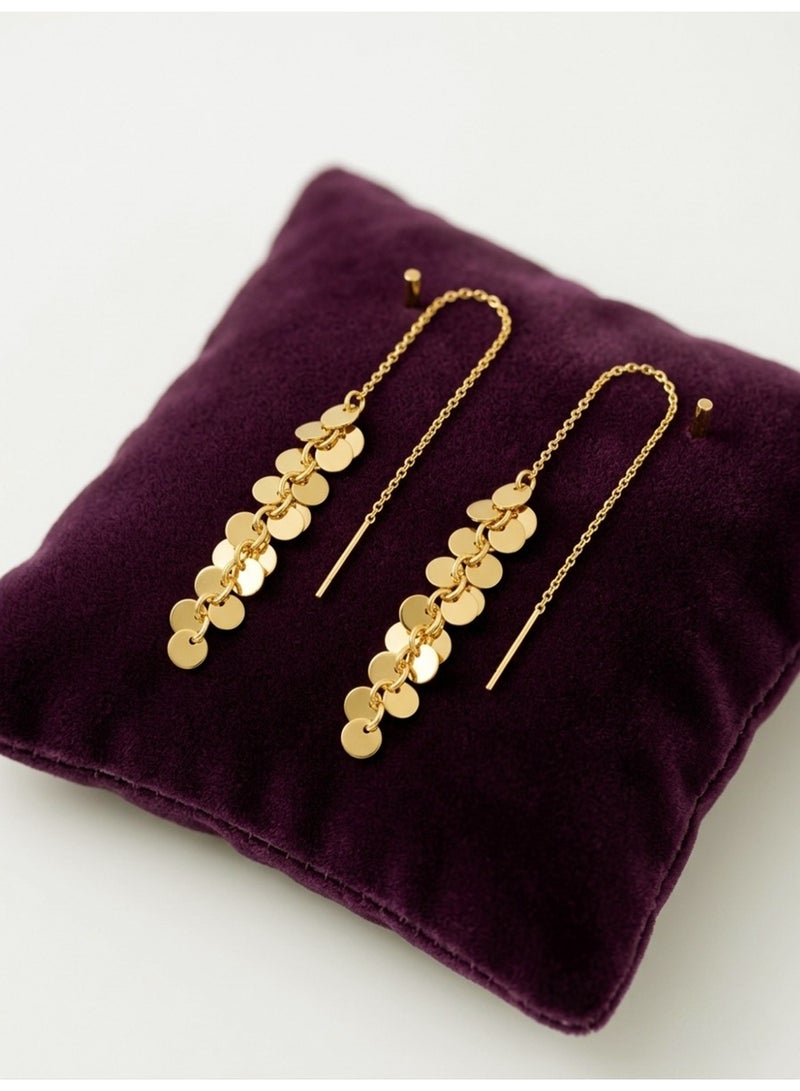 Julia Store 18K Gold Plated Stainless Steel Aesthetic Exquisite Luxury Elegant Dainty Cute Trendy Elegant Tassel Handmade Long Chain Dangle Coins Minimalist Pull Through Threader Earrings Jewelry for Women - Image 2