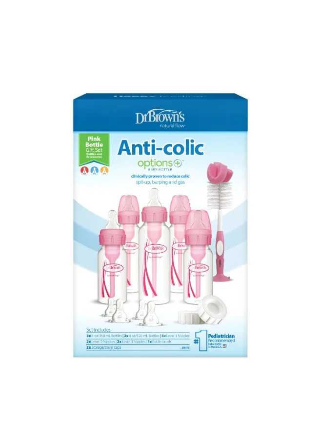 دكتور براونز PP Narrow Anti-Colic Options+ Baby Bottle, PINK Gift Set