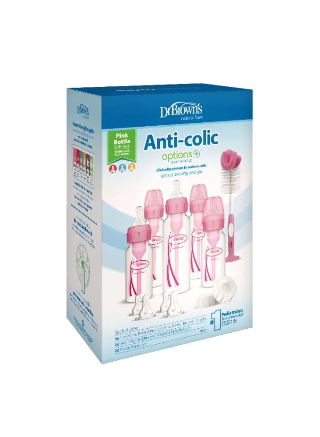 دكتور براونز PP Narrow Anti-Colic Options+ Baby Bottle, PINK Gift Set