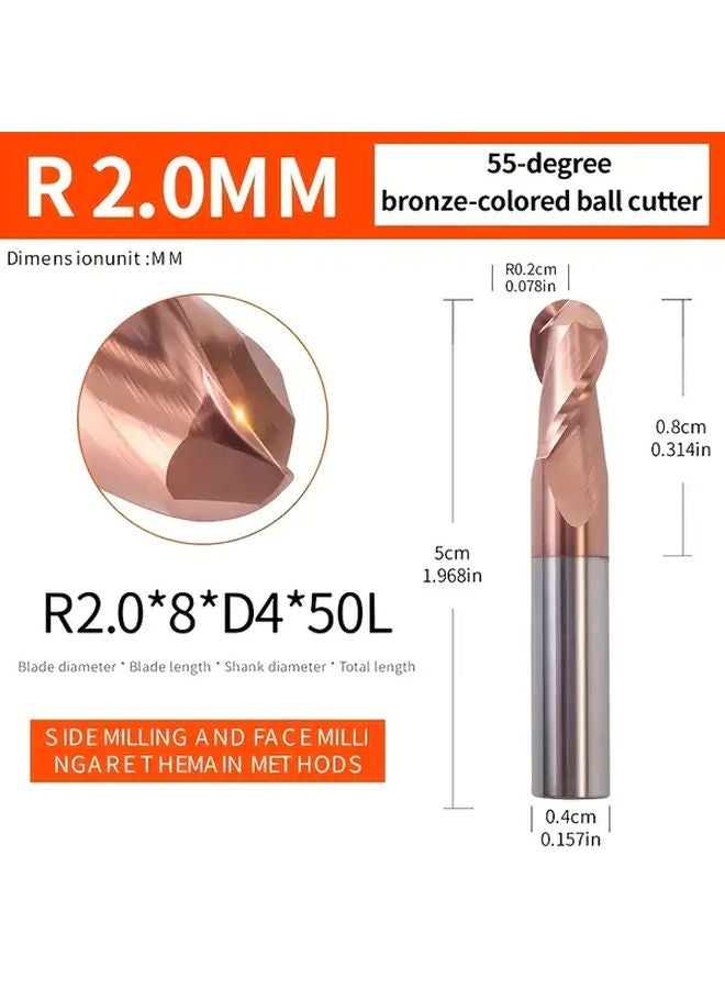 R2x4x50L HRC55 2 Flute Ball Nose End Mill CNC Router Bit 4mm Cutting Diameter - Image 1