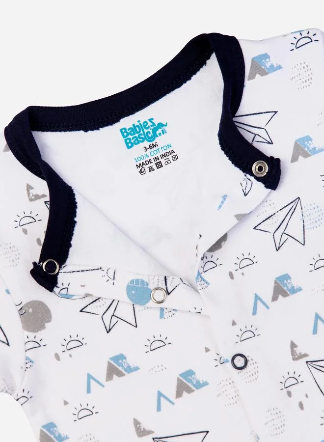 Babies Basic Printed Cotton Long Sleeves Sleepsuit