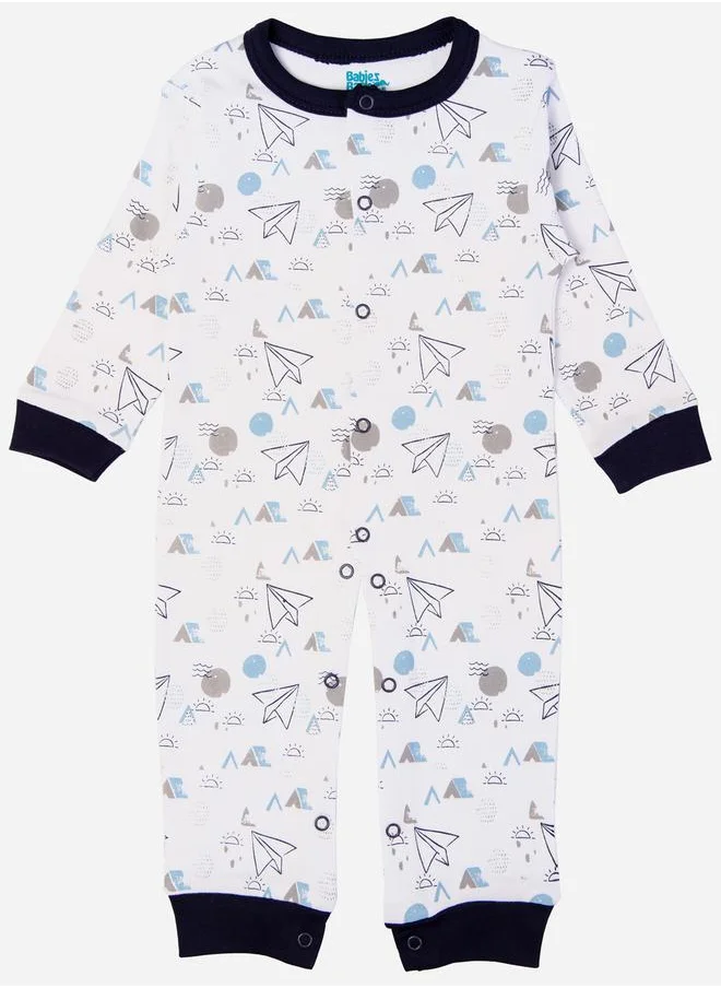 Babies Basic Printed Cotton Long Sleeves Sleepsuit
