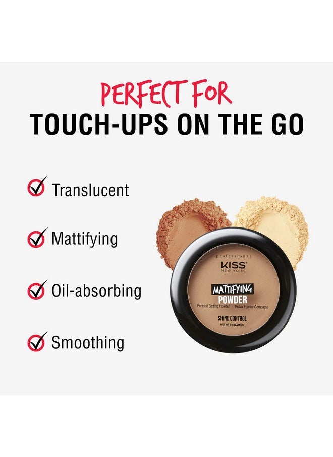 kiss new york - Pro Pressed Mattifying Finishing Setting Powder Best For Medium To Dark Skin Blurs Fine Lines And Pores (Translucent Deep) - Image 1