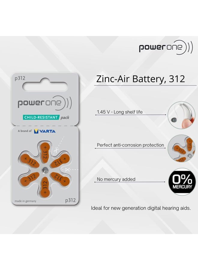Power One بطاريات سماعات Powerone بدون زئبق مقاس 312، Pr41 (60 بطارية) + مجموعة سلسلة مفاتيح البطارية - Image 2