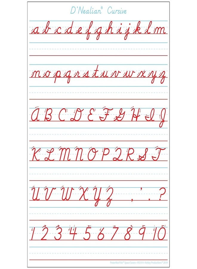 Ashley Productions Smart Poly Single Sided PosterMat Pals Space Savers, D'Nealian Cursive Handwriting, 13" x 9.5"
