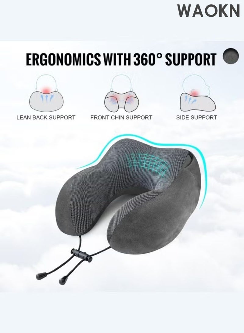 دبليو أيه أو كي أن وسادة سفر للرقبة على شكل حرف U مع غطاء للرقبة، وسادة رقبة متعددة الوظائف مع غطاء للرقبة، وسادة رقبة من إسفنج الذاكرة المخملي، دعم للرأس والرقبة للبالغين، مناسبة للسفر بالطائرة والرحلات الطويلة والمكتب والسيارة والنوم والراحة. - Image 2